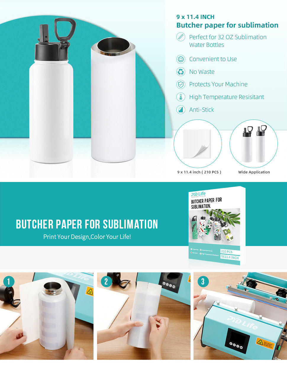  PYD Life 210 Sheets Butcher Paper for Sublimation Heat