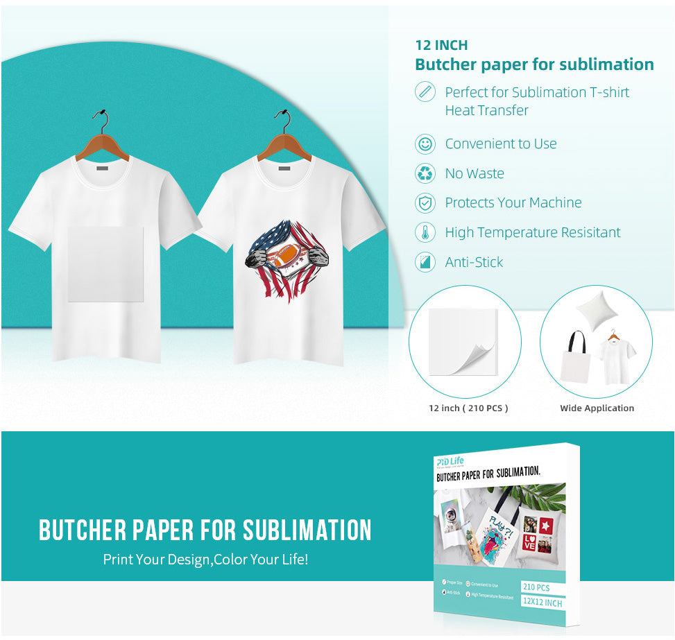 PYD Life 210 Sheets Butcher Paper for Sublimation Heat Press Sheets 12 x 12 inch Fit Sublimaiton T-Shirt Heat Transfer Sublimation Tumblers Print No