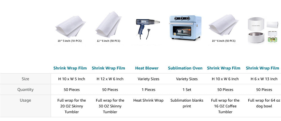 Sublimation Shrink Wrap Film for 12/15/16/20/30oz Tumblers, Perforated for  easy removal 