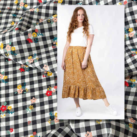 Forget me not patterns Ella Skirt and Floral Checked Cotton Fabric