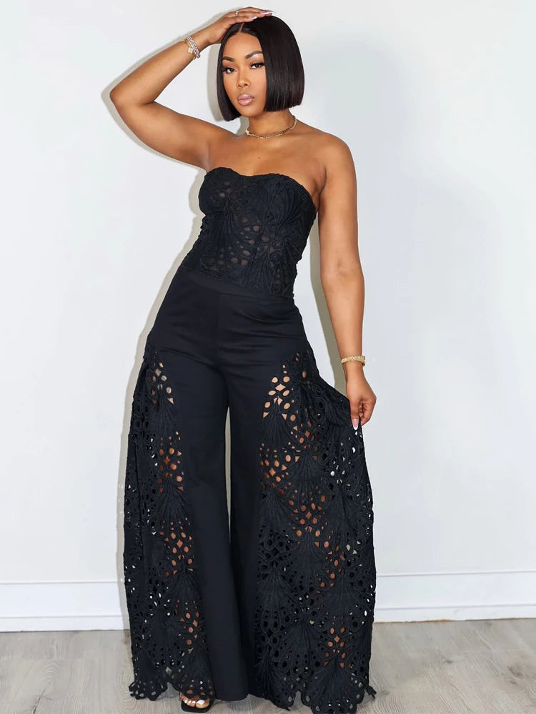 Lace Elegance Corset & Palazzo Pants Set