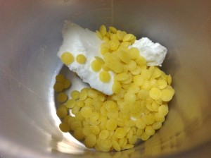 Weighing the Beeswax and Hydrogenated Soybean Oil.