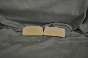 Black Amethyst scented soap on the left and control on the right.