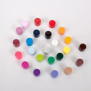 The complete color collection of lip balm tube caps.