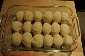 Rolls ready to rise then be put into oven