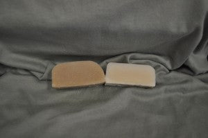 Spicy Lime scented soap on the left and control on the right.