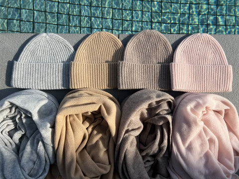 SAINTE Mer cashmere scarves and hats by the pool