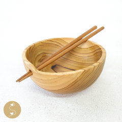 Joy Teak Wood ramen bowl with chopsticks, handmade wooden bowls