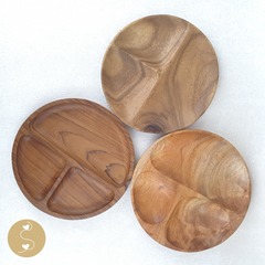 Portion control wooden plates for adults. Create healthy eating habits and eat balanced portions at every meal. Available in teak, acacia, mahogany woods.