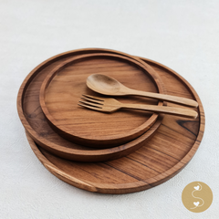 Cheerie Teak Round Wooden Tray, an ideal wood anniversary gift for your wife. Perfect as a round charcuterie board, wood centerpiece, or circular wooden tray.