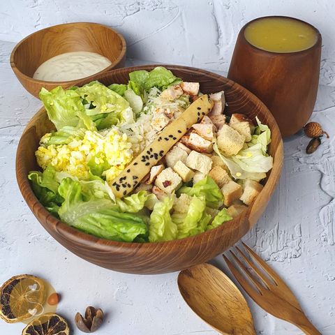 large wooden bowl for coleslaw salad, smoothies, caesar salad