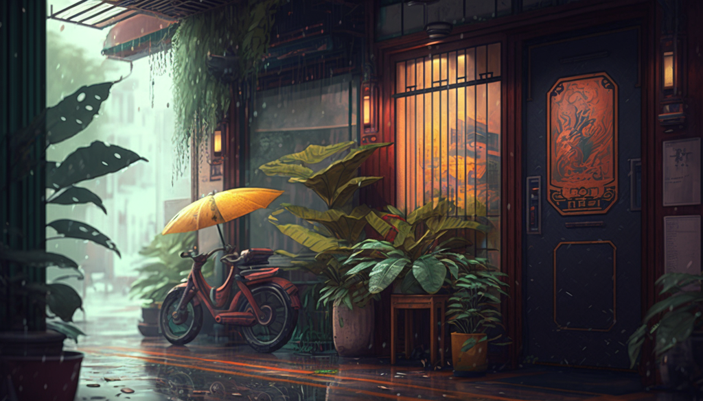 Cafe in the rain