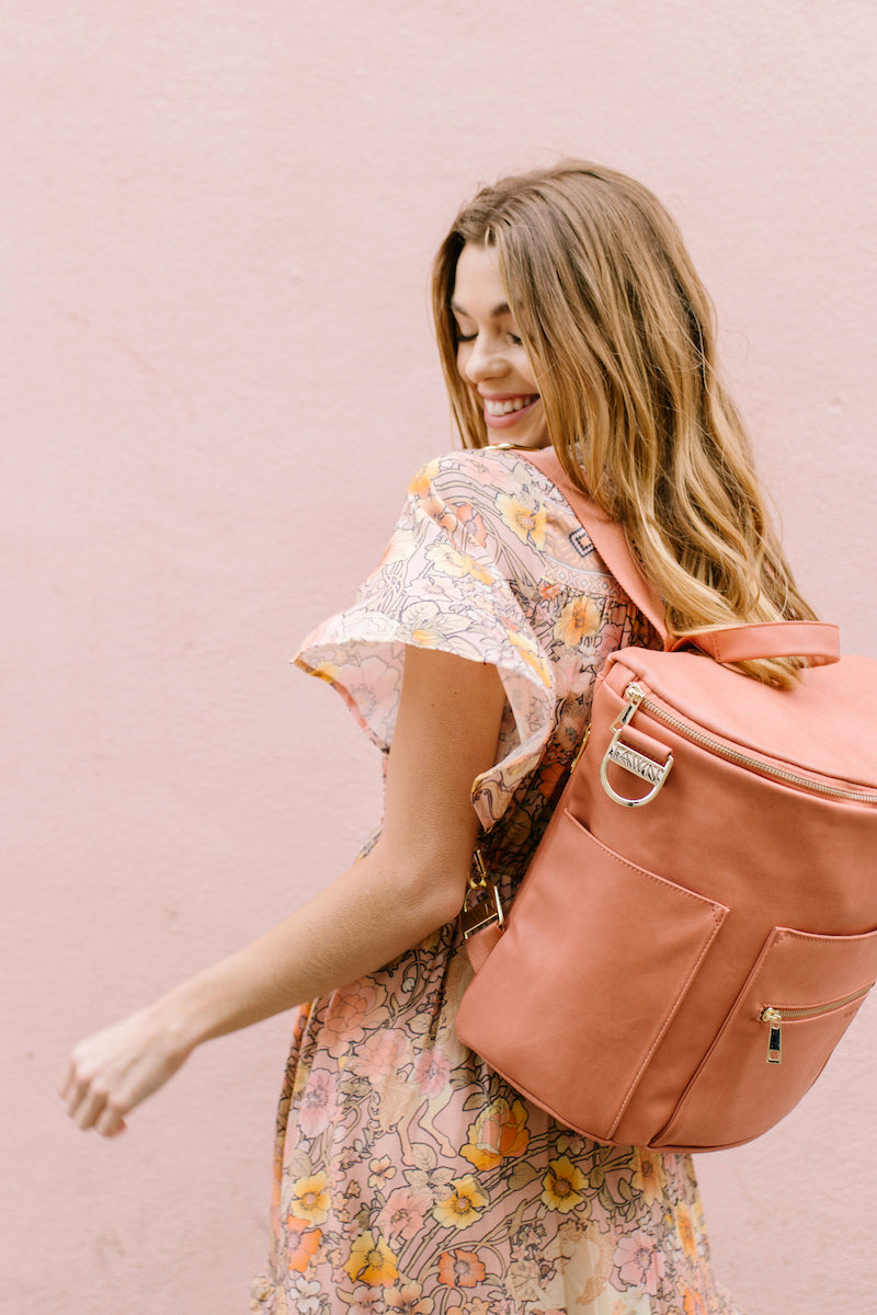 Fawn Design, Bags, Fawn Design Mini Backpack Coral Peach Diaper Bag Gold