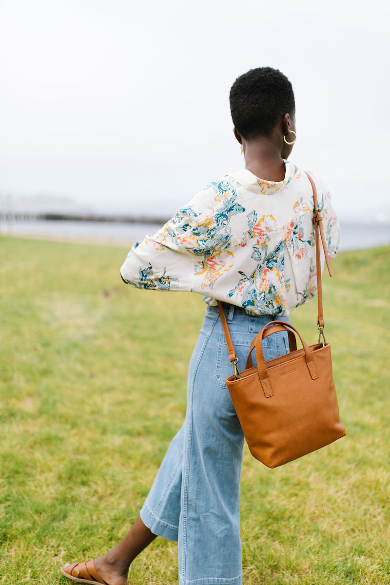 Fawn Design Mini Tote Bag in Brown Vegan Leather 