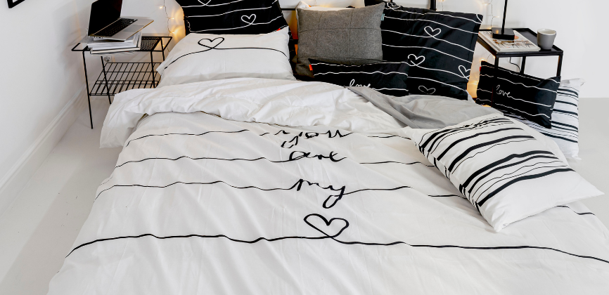 Juego de cama nórdico con inscripción My Love en blanco y negro