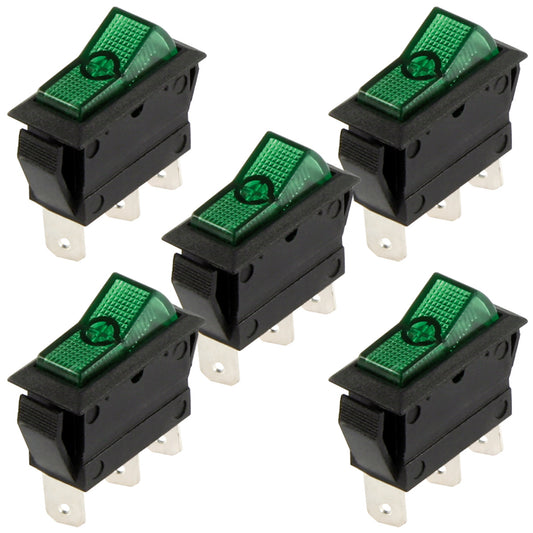 RIIEYOCA 5Pcs Wippschalter 16a 250v, Mini Schalter ON-Off DPST 4 Pin Grün  beleuchtet, Kippschalter und Haushaltsgeräteschalter (Grün)