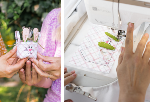 Easily make a bunny basket with stand up ears in the hoop of your embroidery machine.