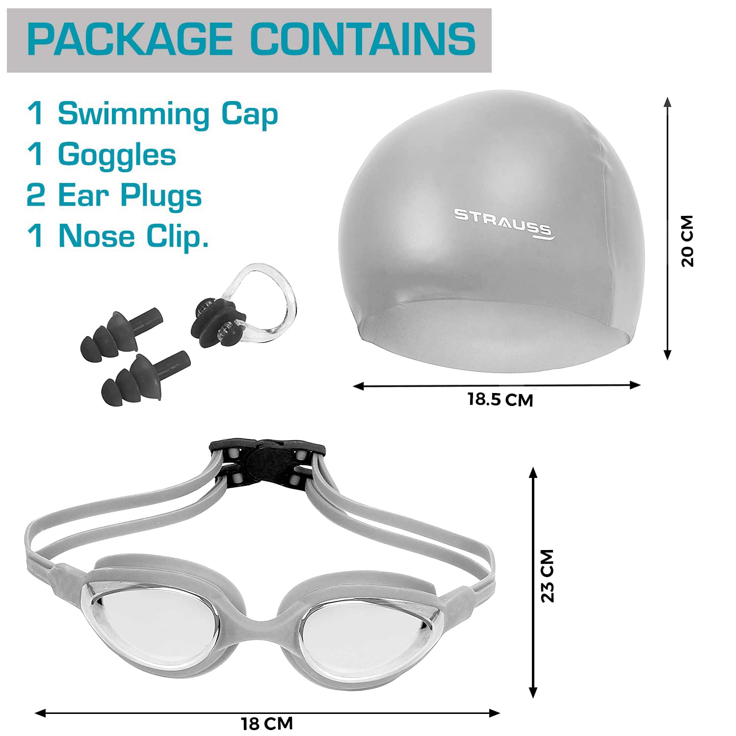 Strauss Swimming Goggles Set, (Grey)