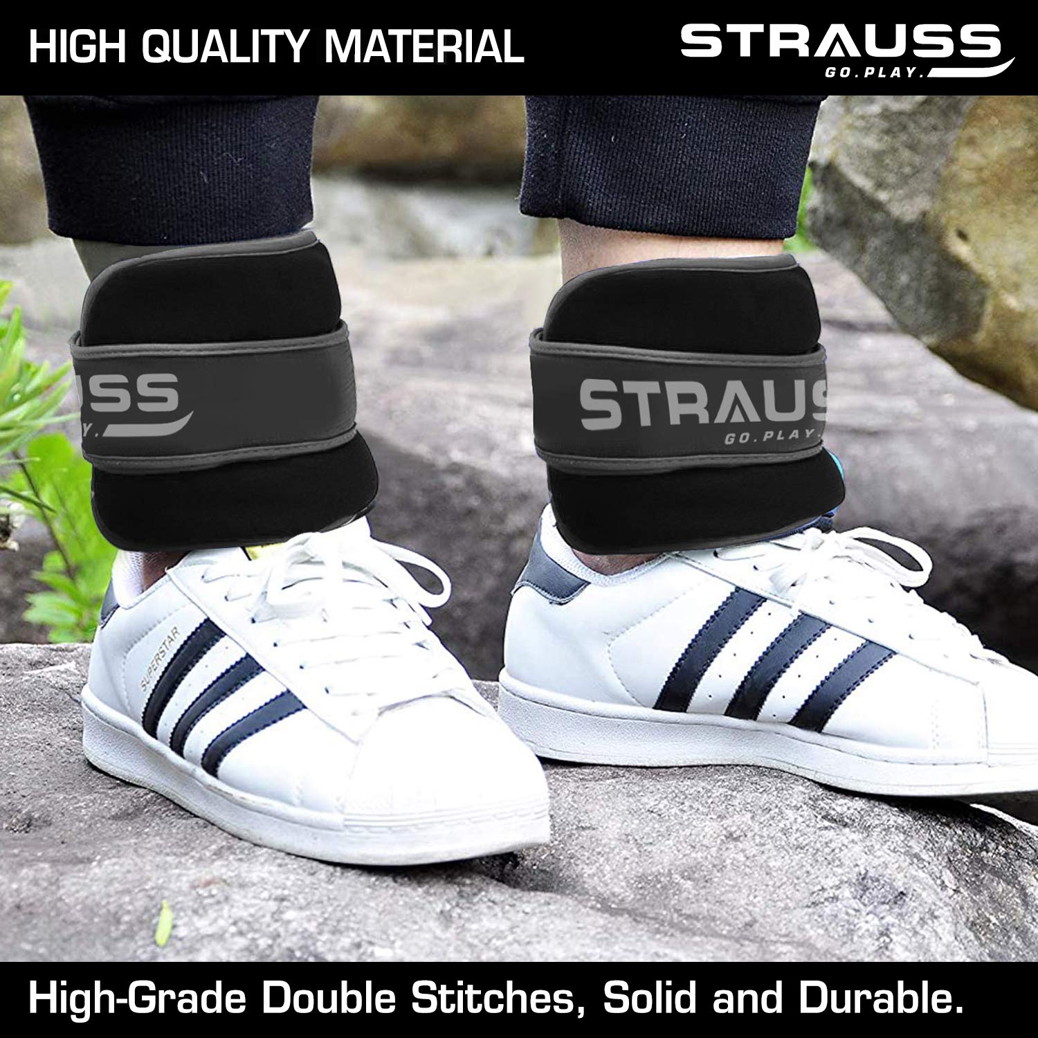 Strauss Adjustable Wrist Weights/Cuff Weights/Ankle Weights for Men & Women, 1-10 Kg, (Multicolor) Round-Single Strap, (Grey) (0.5 kg x 2 Units) = 1Kg