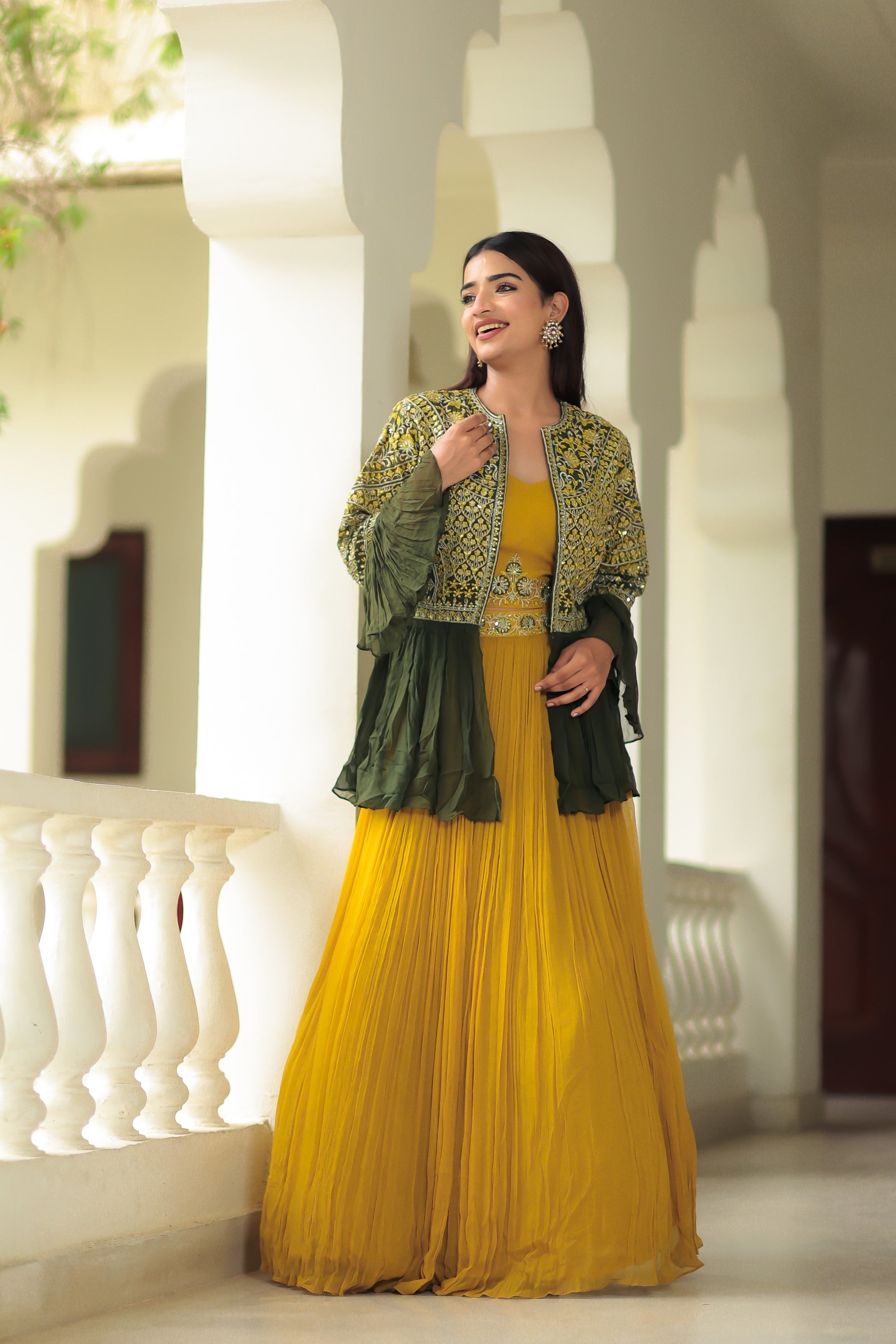 Beautiful Draped skirt with top blouse and jacket. | Designer dresses  indian, Indian designer outfits, Fashion dresses