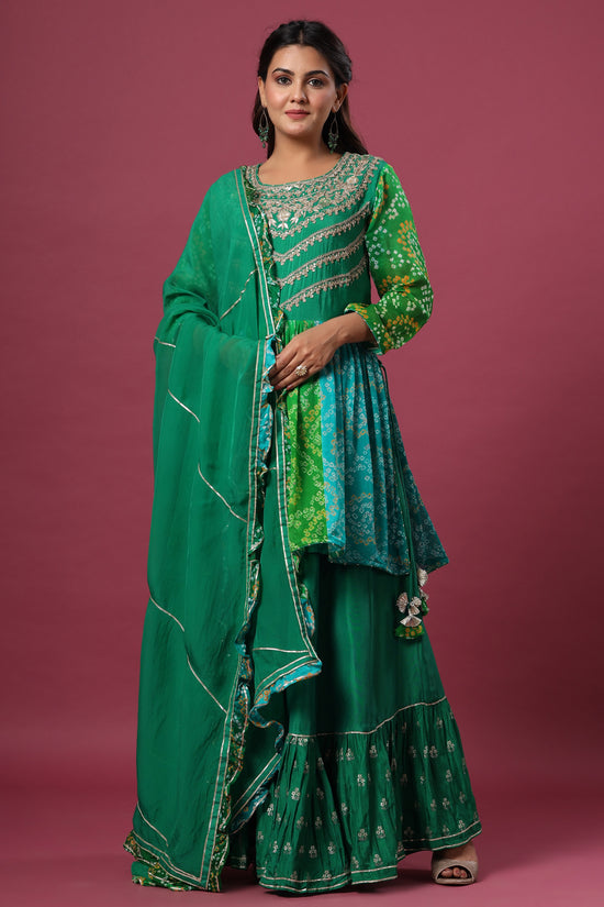 Crepe Silk Fusion Wear in Deep Green Color with Jacket