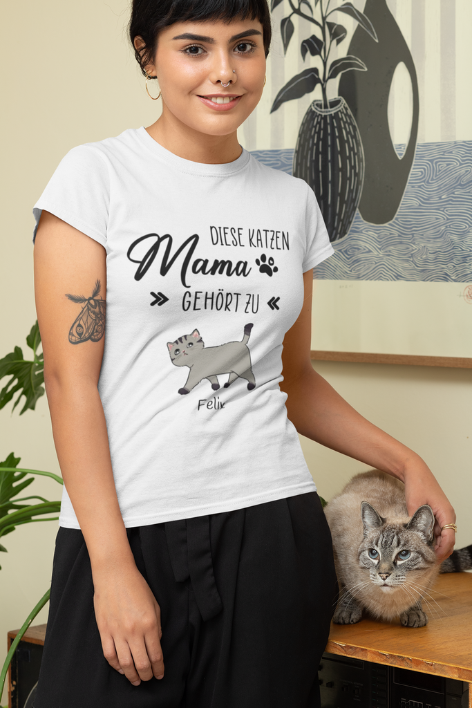 This cat mom belongs to - Personalized T-Shirt