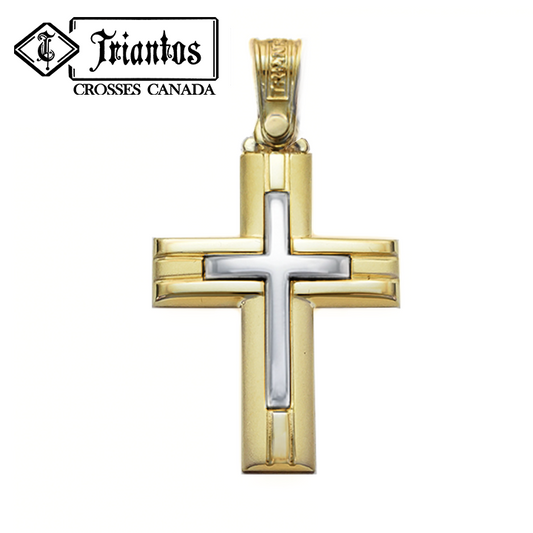 Modern Religious Italian Cross Greek Cross- Triantos 14k White