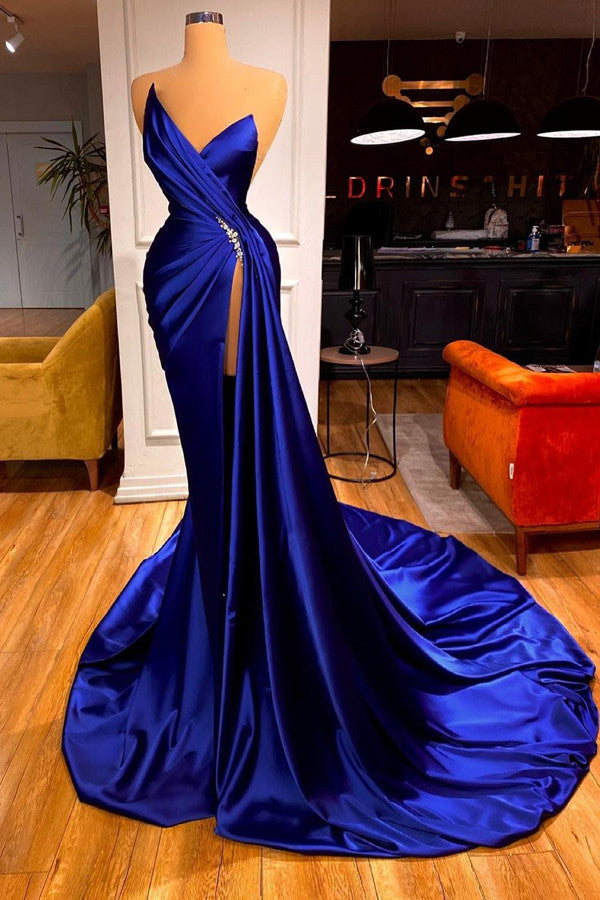 Elegant Royal Blue Long Mermaid Sweetheart Slit Velvet Prom Dress
