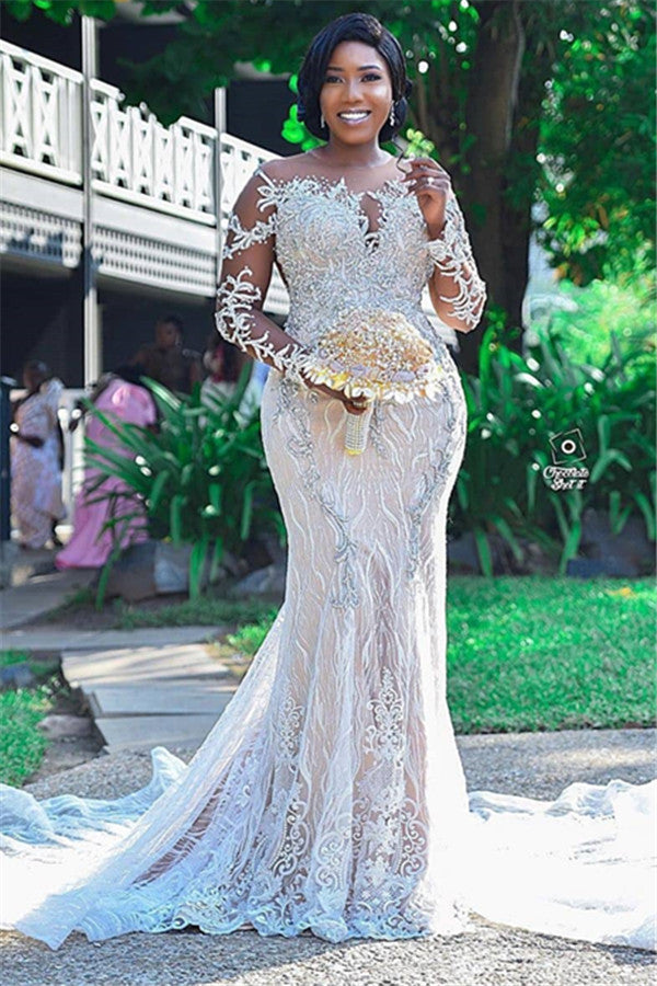 Plus Size Mermaid Crystal Lace Beads Sweetheart Long Train African Custom  Made Ruffless Wedding Dresses – showprettydress