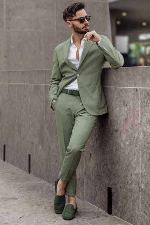 Mint Green Slim Fit Mens Suits Groomsmen Wear Two Pieces Notched