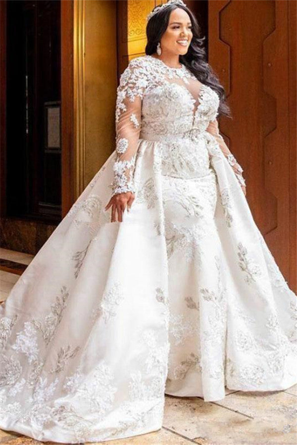 AmazingMermaid Lace Bowknot Wedding Bride Dress Detachable