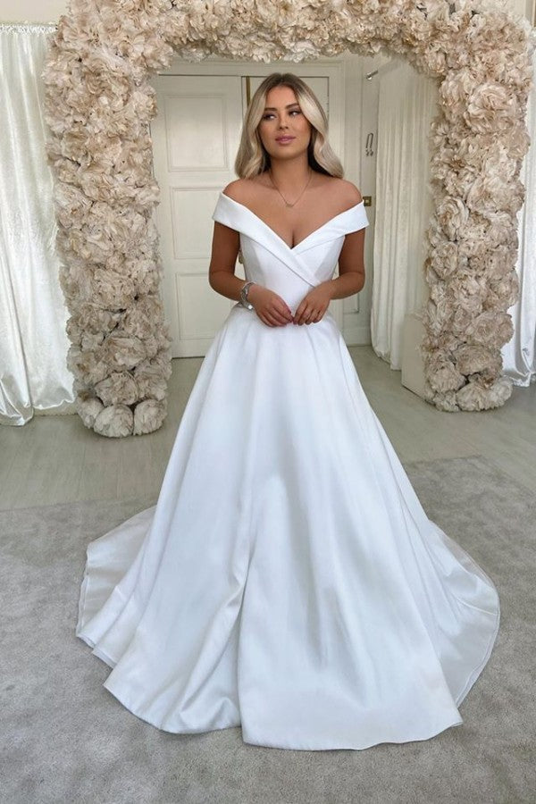 Amazon.com: Long Sleeve Lace Wedding Dresses for Bride Satin Ball Gowns One  Shoulder Bridal Gowns with Slit Ivory : Clothing, Shoes & Jewelry