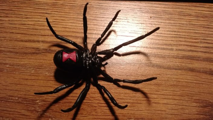 Black widow spider sculpture model made with InstaMorph moldable plastic.