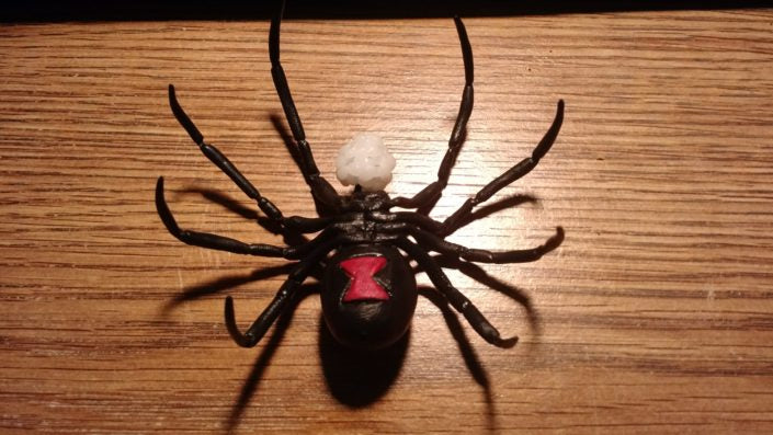 Black widow spider sculpture model made with InstaMorph moldable plastic.