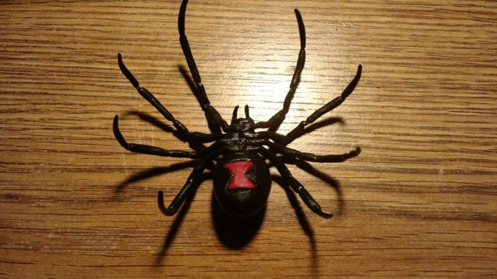 Black widow spider sculpture model made with InstaMorph moldable plastic.