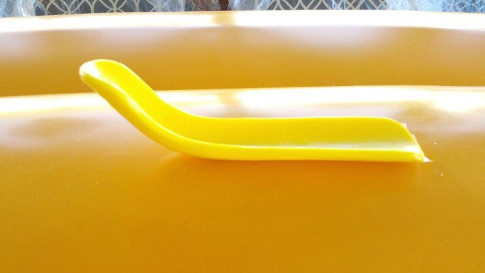 The kayak hull protector piece made of InstaMorph moldable plastic by itself, upside down, to show the curvature. 