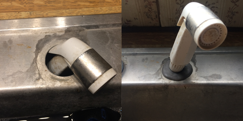 Kitchen sprayer handle holder fix with InstaMorph moldable plastic.