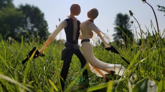 Han Solo and Princess Leia Star Wars wedding cake topper made with InstaMorph moldable plastic.