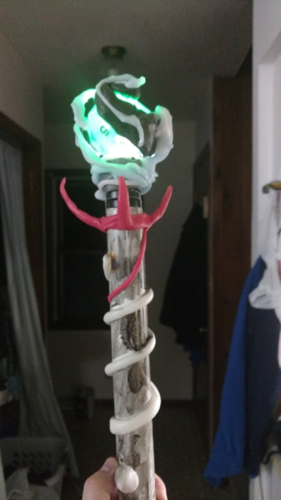 Wizard staff made with InstaMorph moldable plastic. Shown with light in it turned on.
