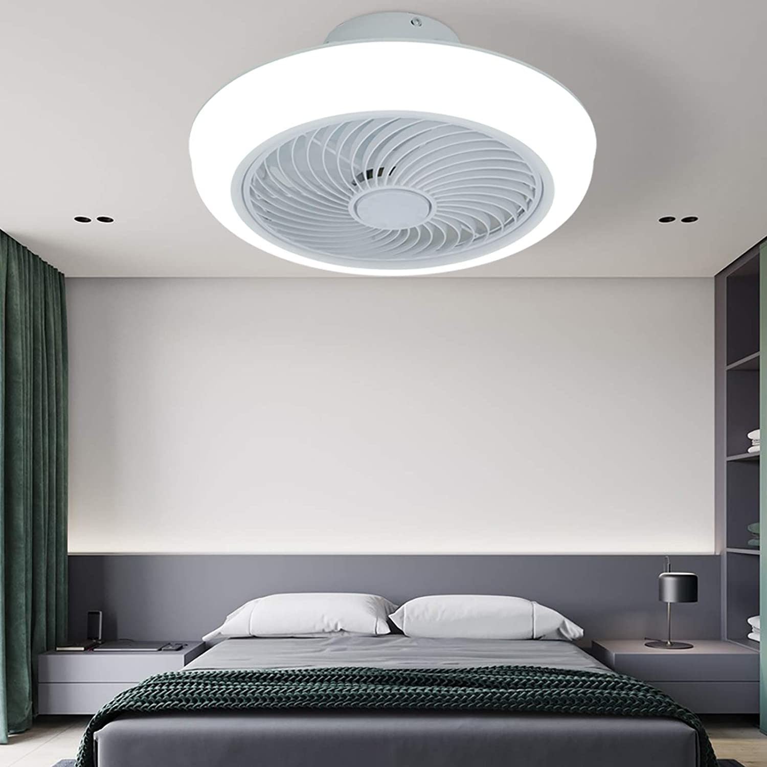 Enclosed Ceiling Fan with Light Flush Mount, Low Profile Ceiling Fan Light with Remote Control, Modern Ceiling Fan Dimmable Led Light, 22 Inch Enclosed Ceiling Fan Light 3 Gear Wind