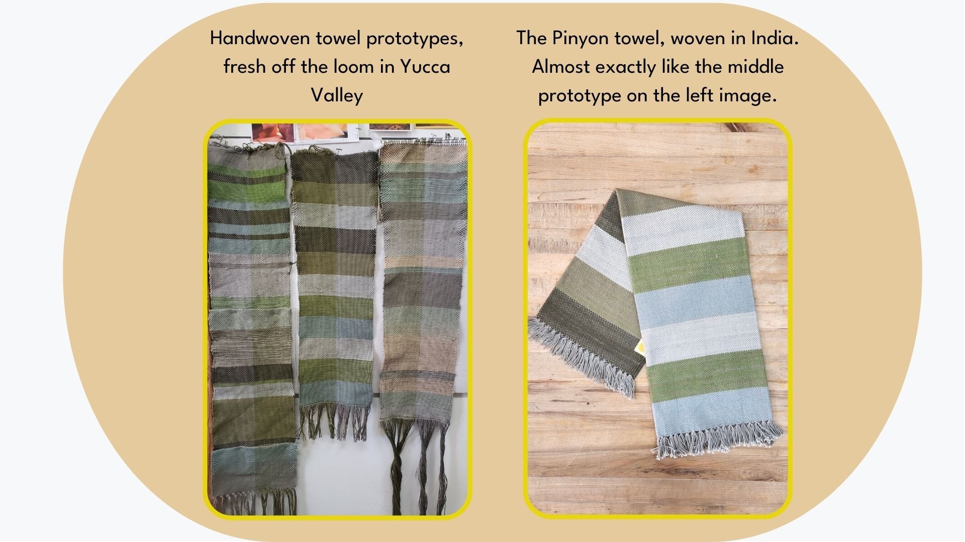 woven textile swatches and woven kitchen towel in comparison