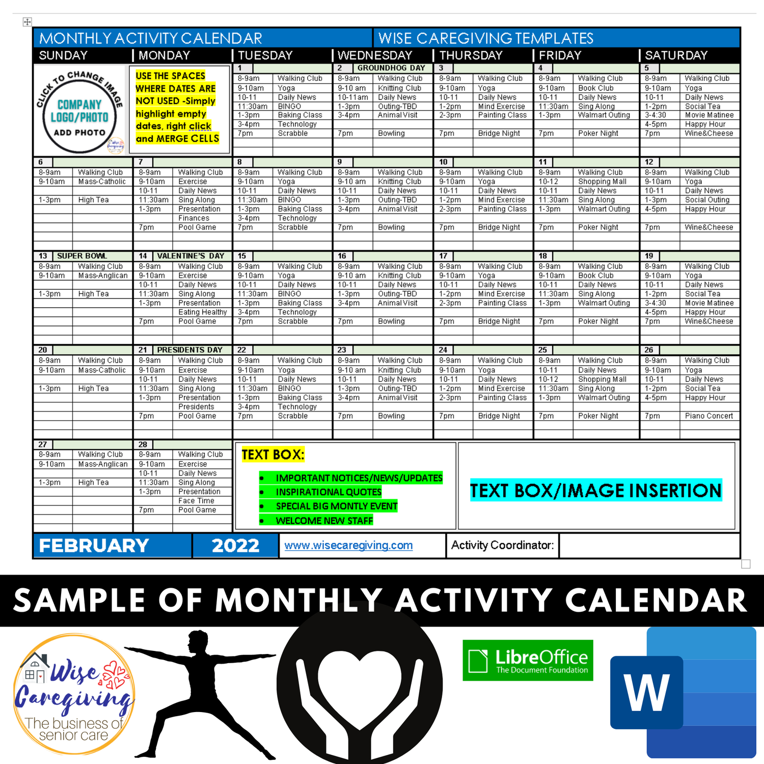 monthly activity calendar excel