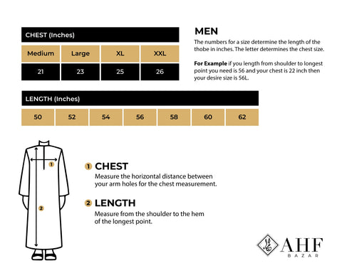 Men Thobe Size Chart