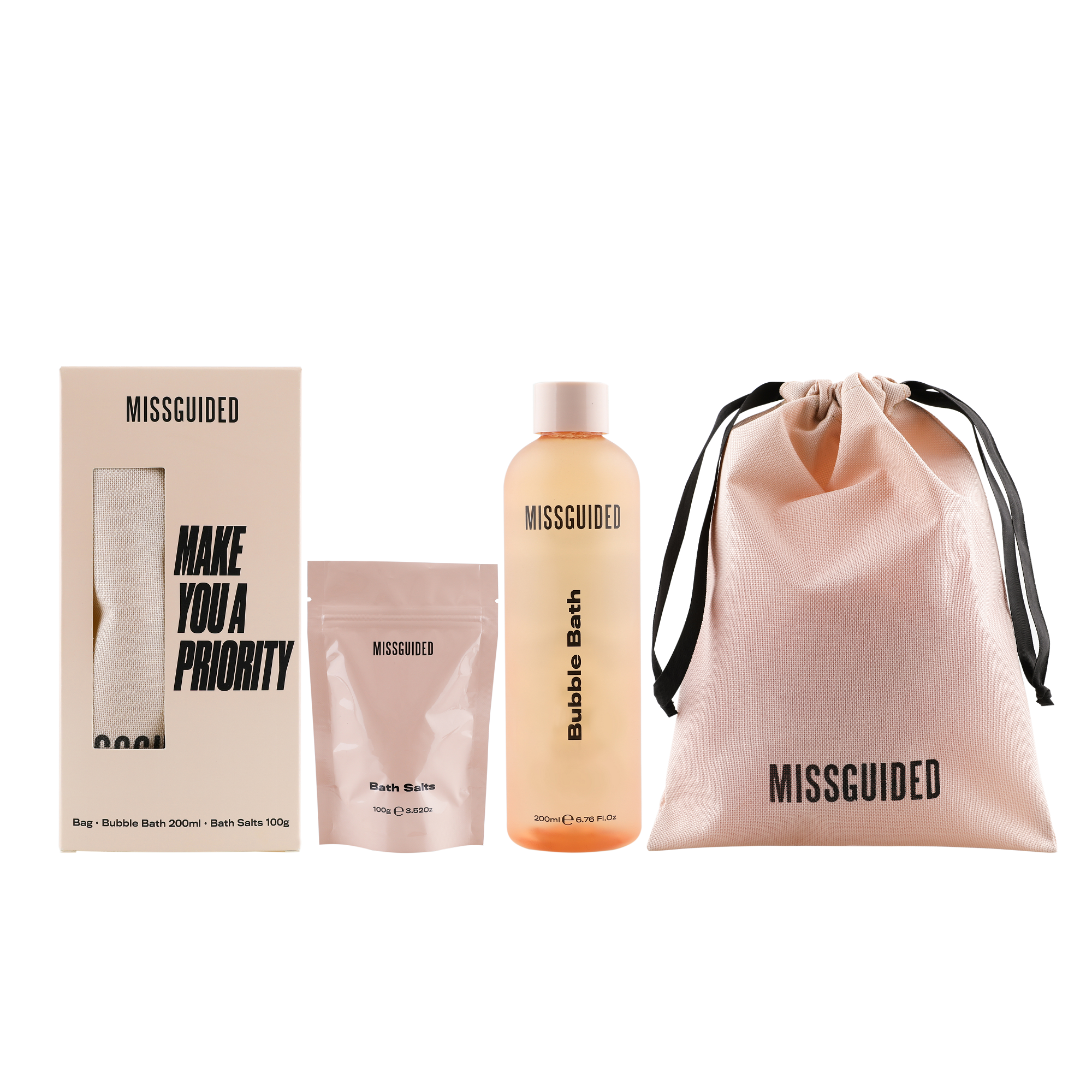 Missguided Make You A Priority Bath Gift Set (Bubble Bath 200ml + Bath Salts 100g + Drawstring Bag)