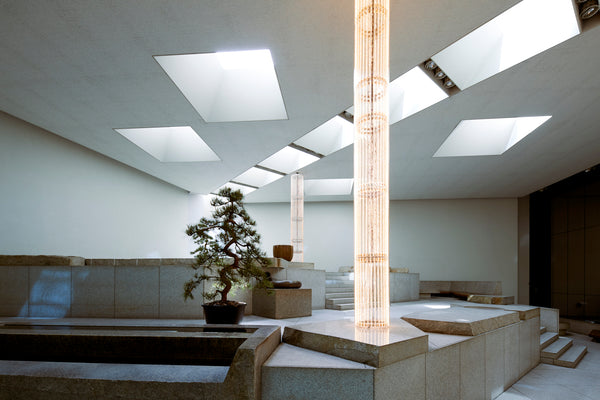 Cerith Wyn Evans, Installation in the indoor stone garden ‘Heaven,’ The Sogetsu Kaikan 1F, Tokyo. Taka Ishii Gallery (Apr 13 – 25, 2018)
