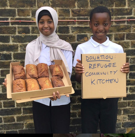 Baking banana bread for Refugee Community Kitchen