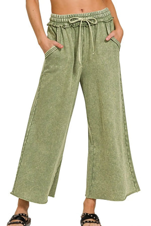 Zenana Washed French Terry Palazzo With Pockets - lazyqranchwear