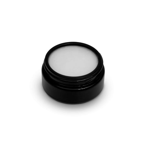 Open sleek black jar of beard butter on a white background