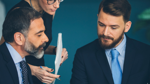 Two men in the office with corporate beards.