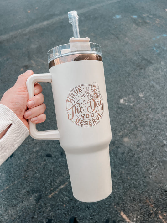 40 Ounce Cream/Copper Tumbler with Handle - Peonies or Sunflowers – Blue  Ribbon Designs